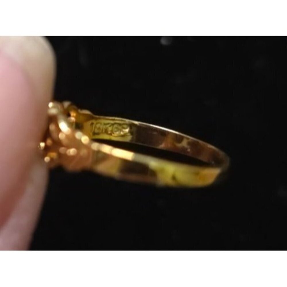 18K Gold Plated Blue Gemstone Ring Size 2 Dainty Elegant Leaf Design - Picture 6 of 7